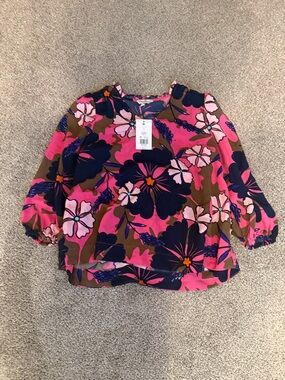crown & ivy Pink, Navy & Brown Floral Puff-Sleeve Blouse